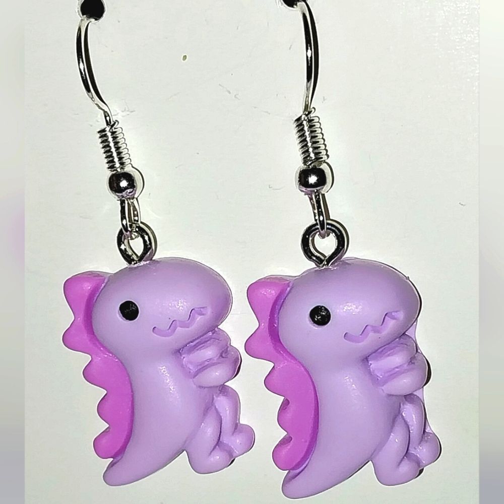 Purple Super cute Retro Dinosaur Earrings For kids And Adults - Picture 3 of 4